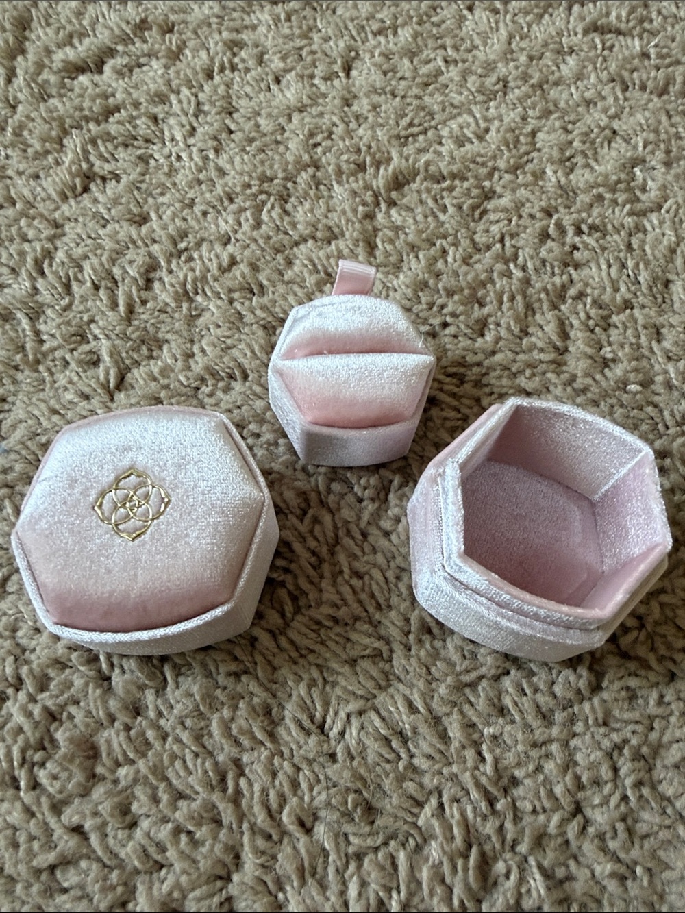 Pink Velvet Hexagon Jewelry Ring or Necklace Box Set